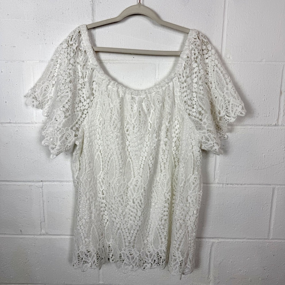 Adiva Women's Lace Top Off Shoulder Sheer Sleeves Lined BoHo‎ Romantic Size 2X